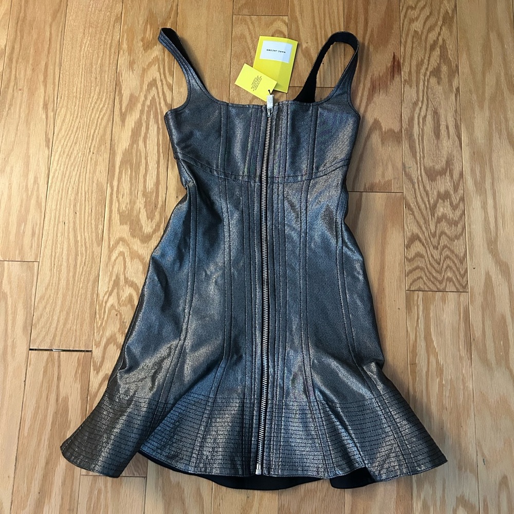 Marc Jacobs The Bustier Fluted Silver Reflective Dress